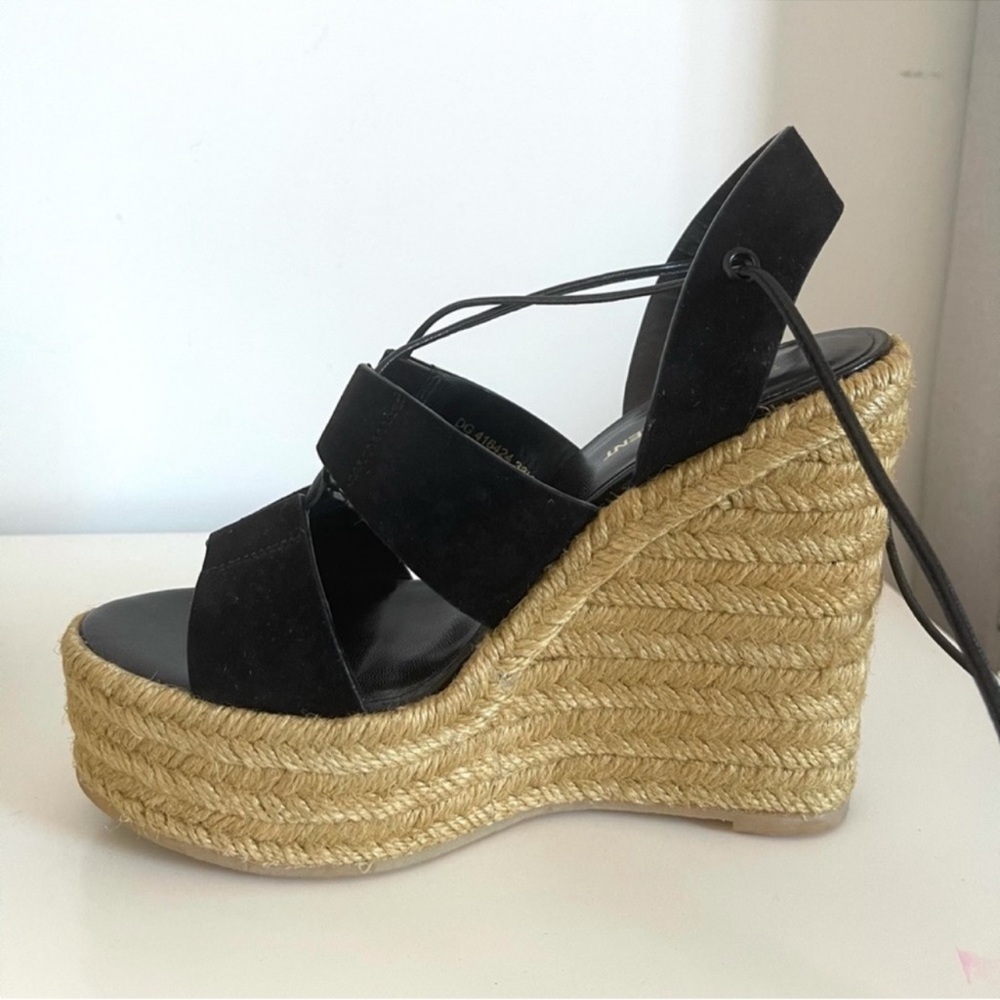 NEW IN BOX AUTHENTIC YSL SUEDE LACE UP WEDGES - Picture 5 of 16